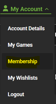 Account menu with Membership selected