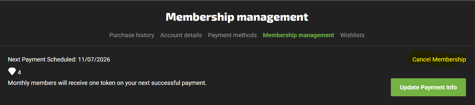 Cancel Membership option on the Membership Management page