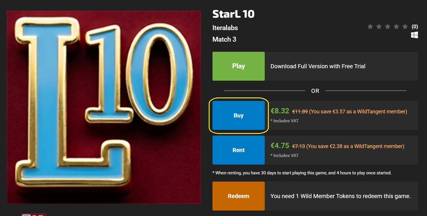 BUY button on a game's product page