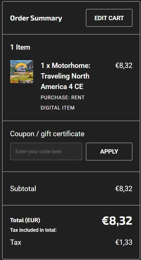 Order Summary with the Coupon/Gift Certificate field