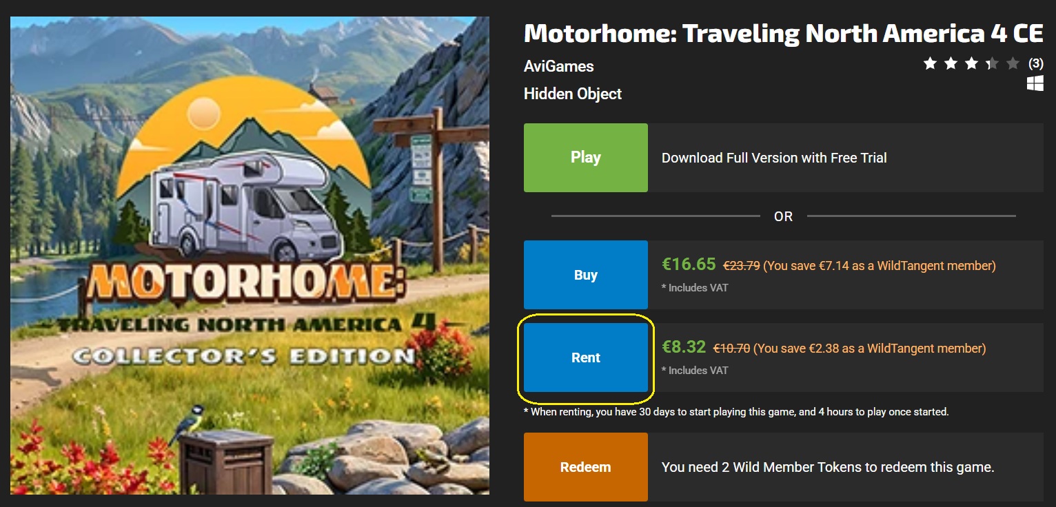 RENT button on a game's product page