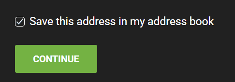 Save this address in my address book checkbox