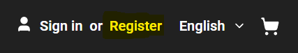 Register link at the top right of the screen