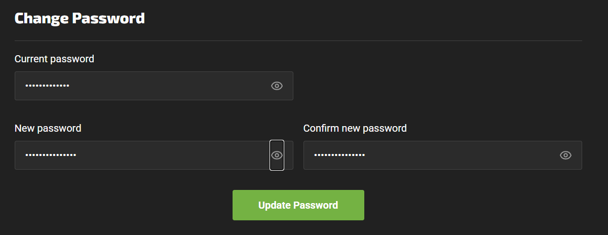 Current, new and confirm password fields