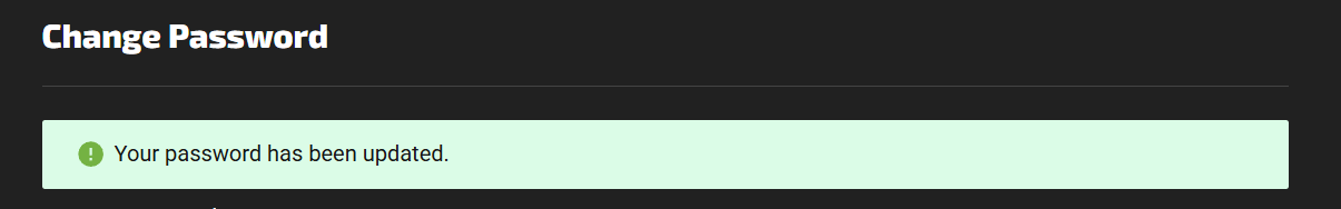Green confirmation that your password was updated