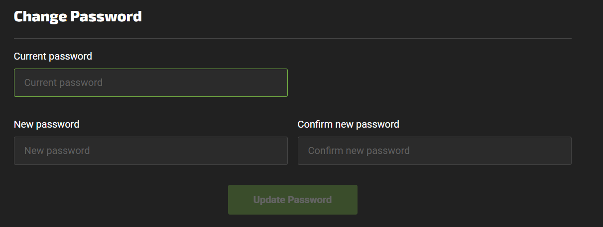 Change Password section on the Account Details page