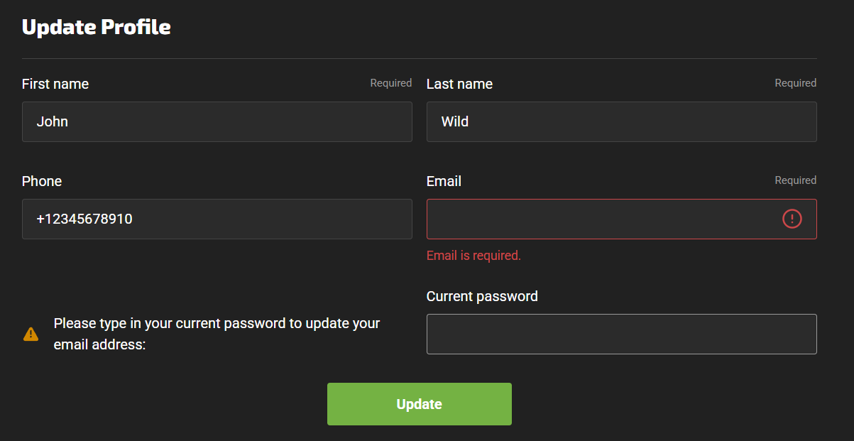 Email Address field on the Account Details page