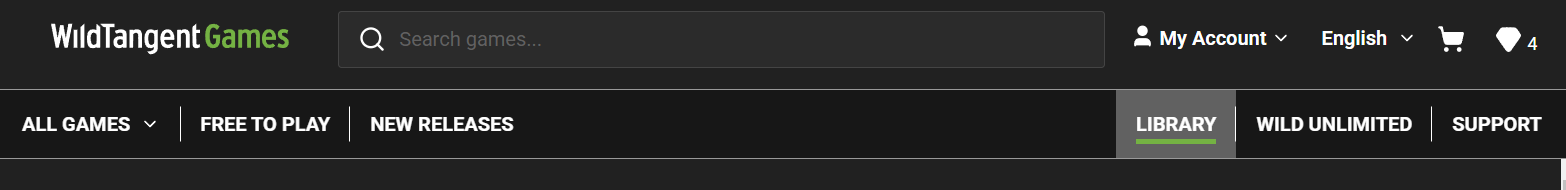LIBRARY on the Games App toolbar